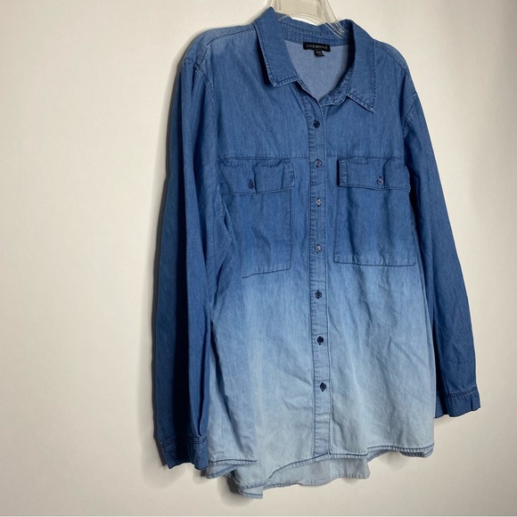 Lane Bryant Ombre Button Down Shirt 26/28 Blue - Picture 6 of 6